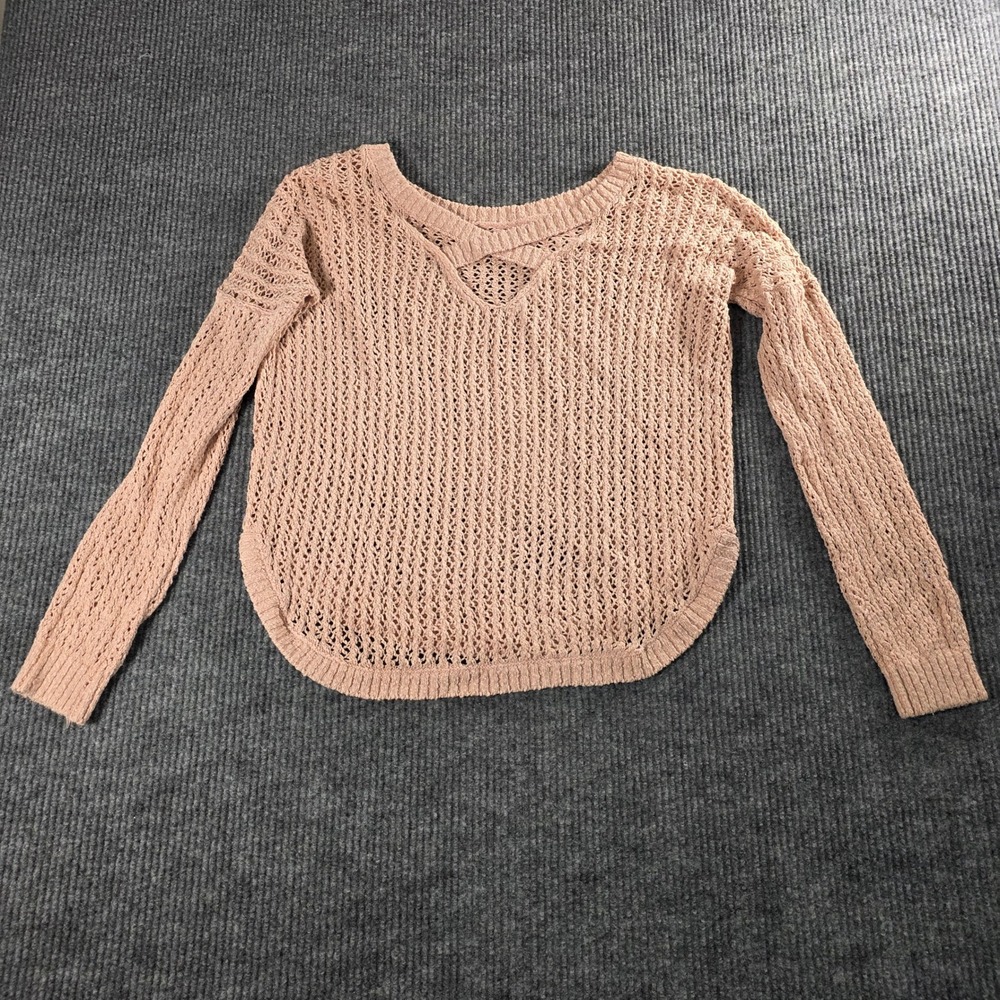 Hollister Womens Open Knit Sweater Blush Pink Strappy Back Small Boho Pullover - Picture 5 of 5